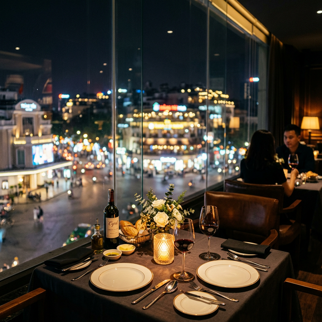 Bàn tiệc lãng mạn bên cửa sổ tại Bistro Việt Nam
